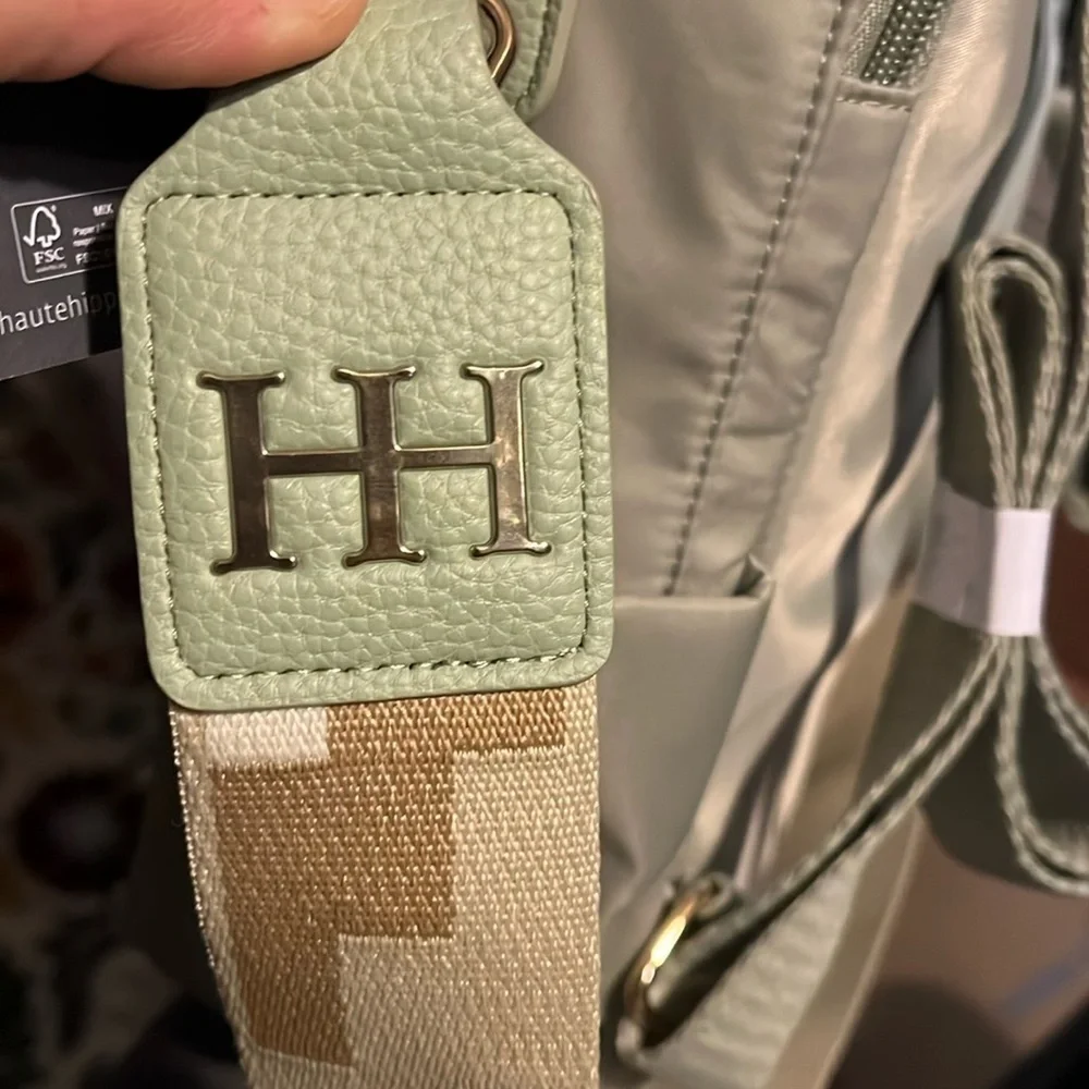 Haute Hippie Green On the Go Backpack Viral Decorative Beige Strap NWT